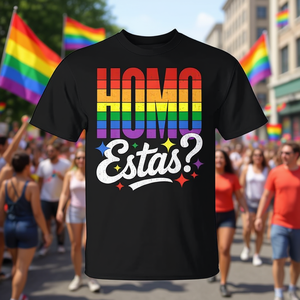 T-Shirt Unisex a Maniche Corte con Design Arcobaleno Homo Estas, Stampa Serigrafica, Abbigliamento Promozionale per Adulti - Product Image 3