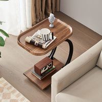 Table d'appoint carrée moderne en forme de C Table d'appoint extensible en bois pour canapé-lit Mini collation à café mobile pour salon salle à manger