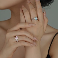 Femme 925 Argent Bleu rose Grand Diamant ZIRCON Déclaration Glacé Pierre Colorée Bagues de Luxe Ajustable pour Femme