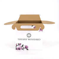 Boîte à fleurs en carton ondulé avec poignée de transport pour plantes, matériau recyclé, finition brillante ou mate