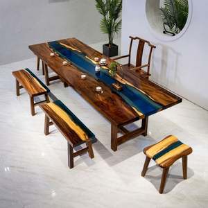 Set di Tavolo <span class=keywords><strong>da</strong></span> Pranzo in Resina Epossidica con Design Marino e 6 Sedie in Legno - Product Image 2