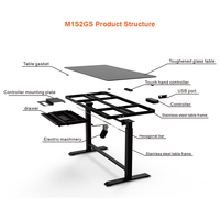 Pied de table électrique réglable en hauteur noir, bureau moderne en verre avec tiroirs