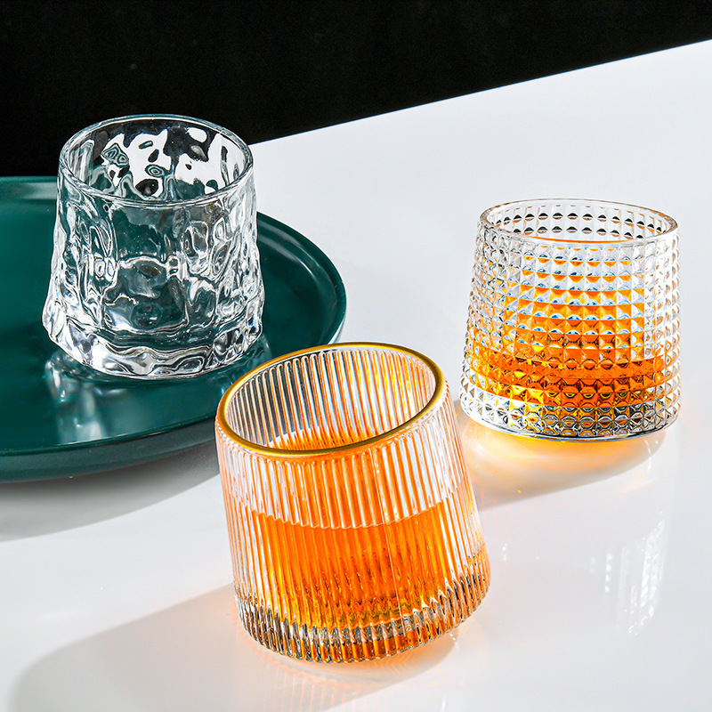 10 Ounce Drinking Glasses Rotary glass without wood stand 300ml whiskey rock glass
