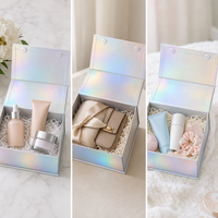 Boîte cadeau magnétique holographique pliable, boîte en carton rigide irisée à plat, logo personnalisé