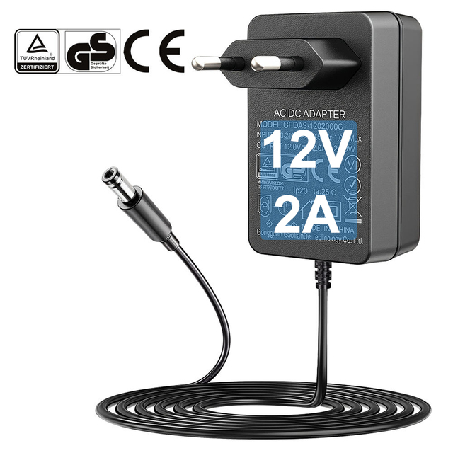 ESann Safty Mark AC Adapter Power Charger 12V 2A 24W Wall Charger for LED Strip Lights and Security Camera