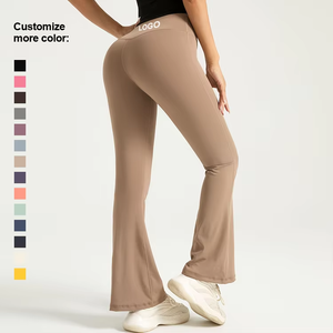 High Waist Full Length <b>Flared</b> Yoga <b>Leggings</b> Solid Color Four Way Stretch Sweat Wicking Jogging Sports Pants - Product Image 3