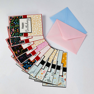 Hermosas tarjetas de feliz cumpleaños con sobres en blanco azules y rosas, flores personalizadas y logotipo de tarjeta de cumpleaños - Product Image 3