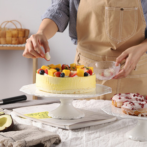 Support à gâteau en céramique de style européen, rond, blanc pur, décoré, pour hôtel, café, thé - Product Image 2