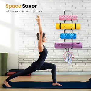 JH-Mech Organisateur <span class=keywords><strong>mural</strong></span> pour tapis de yoga et serviettes de bain Étagère de gym à domicile avec crochets Support de rangement <span class=keywords><strong>mural</strong></span> pour tapis de yoga - Product Image 3