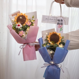 <span class=keywords><strong>Handmade</strong></span> Dệt Crochet Màu Xanh Hoa Hồng Đám Cưới Crochet Mini Hoa Tay Đan Hoa Cho Ngày Valentine - Product Image 5