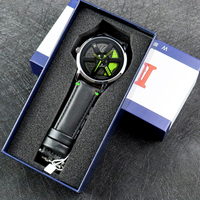 Montre Homme Quartz Rotative Modèle Unique Jante de Voiture Sport avec Boîte, Montre-Bracelet Étanche en Forme de Jante