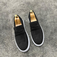 Sepatu Slip-On pria, alas kaki pantofel 48 pola polos kulit Suede imitasi tahan lama klasik ringan modis kualitas bagus