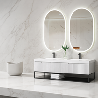 Set Kabinet Gantung Dinding Bergaya Industrial Modern dengan Rak Terbuka Berbingkai Logam Hitam dan Wastafel Ganda