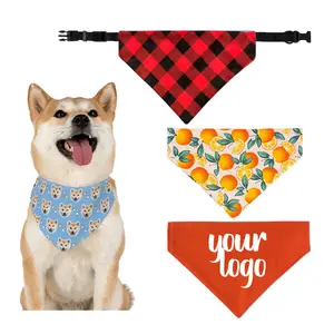 Custom logo pet spring summer grooming adjustable plain polyester blank sublimation print plaid dog bandana collar for dogs