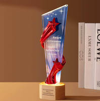 Nouveau trophée de cristal d'impression polychrome lumineux avec MH-J0799 de base de lumière en bois