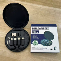 Kit de Cables Multifuncional Portátil Mini de 60 Vatios, Caja de Almacenamiento, Carga Rápida de 60 W, 6 en 1, Juego de Cables de Datos USB Tipo C