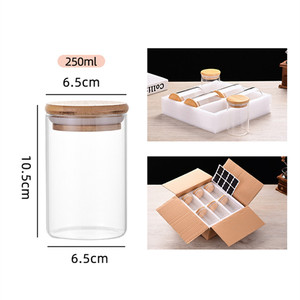 Ensemble de 6 bocaux de stockage en verre transparent de qualité alimentaire de 250ml 8oz pour la maison et la cuisine avec couvercles en bambou pour le thé et le café aux épices - Product Image 6