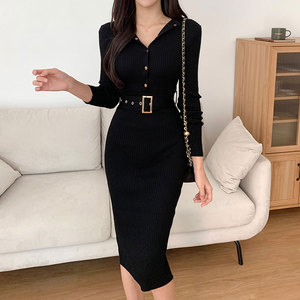 <span class=keywords><strong>Robe</strong></span> pull en maille élégante et ajustée à col rond et manches longues pour <span class=keywords><strong>femme</strong></span>, style européen et américain, nouvelle collection automne-<span class=keywords><strong>hiver</strong></span> - Product Image 4