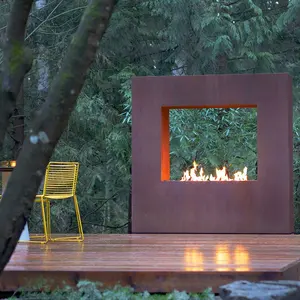 Corten Steel Gas Fire Place Professional Supplier Safety Bio Fuel Burner Free Standing Propane Metal Outdoor Fireplace