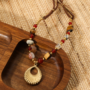 Nuevo Collar de Moda <span class=keywords><strong>2026</strong></span> con Colgante de Piedra Natural de Ágata Roja con Diseño de Ojo de Tigre, Collares con Cordón de Cuero para Mujer - Product Image 4