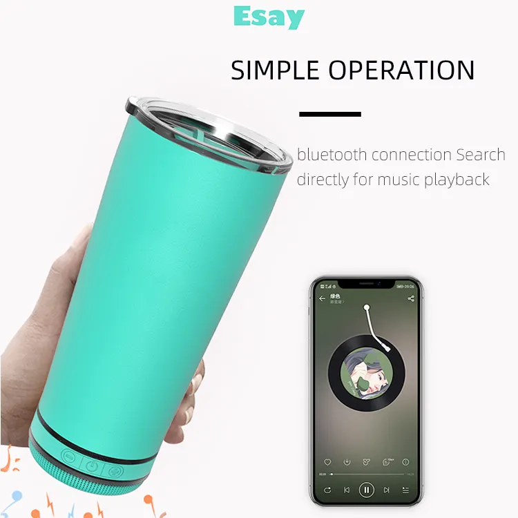 New Arrival Sublimation Coffee Insulated Double Wall Glass Portable Wireless Speaker Tumbler Music Mug With Color LED
