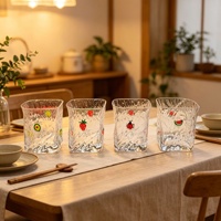 Gobelet en verre côtelé transparent, texture verticale, 400 ml, fait main, moderne, sans BPA, pour eau, jus, thé glacé, usage domestique et en cuisine