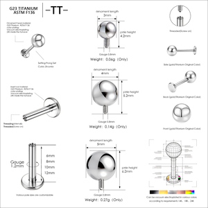-TT- Bijou de piercing en titane ASTM-F136 avec sertissage griffe en zircon, tendance, pour oreille, lèvre, monroe, cartilage, tragus, barbell, hélix, cadeau - Product Image 6