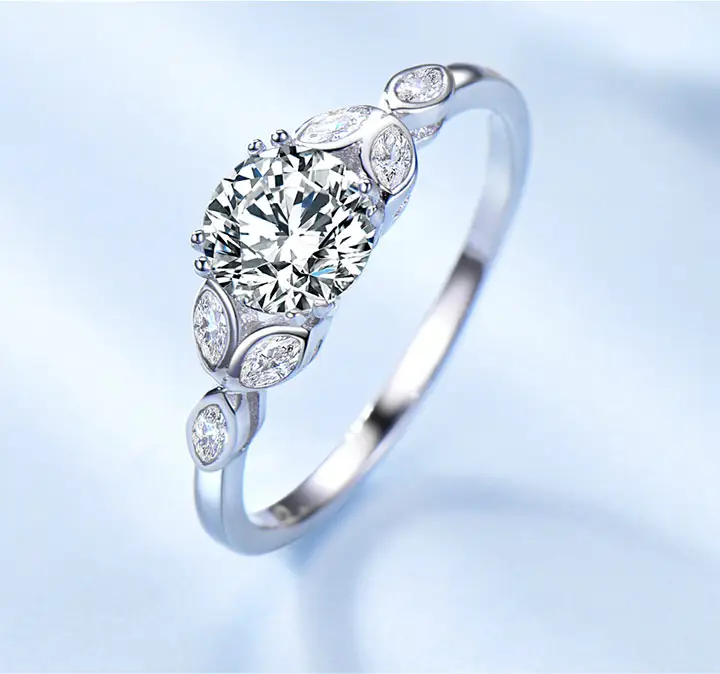 Anello 925 Sterling classico semplice diamante placcato in oro bianco elegante coppia di fidanzamento Design fedi nuziali da donna