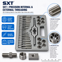 Kit de tarauds et filières en acier SXT 31 pièces, outils de filetage métrique avec tarauds, filières et clés pour la réparation de filetages métalliques
