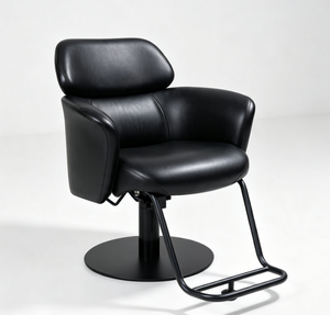 Fauteuil de Barbier Hydraulique Noir, Chaise de Coiffure Rembourrée avec Base Ronde et Repose-Pieds - Product Image 1