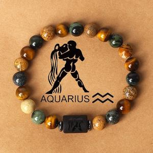 8mm Oeil de Tigre Pierre Naturelle Cristal Bracelet Guérison Pierre Gemme Image Jaspe 12 Signes Du Zodiaque Bracelet pour Femmes Hommes - Product Image 1