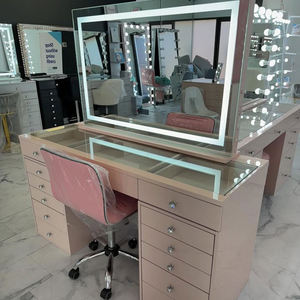 Hot Selling Modern Dresser Storage Bedroom Furniture Vanity <b>Table</b> Big Led Light Makeup <b>Mirror</b> Dressing <b>Table</b> Drawer Home Hotel - Product Image 3