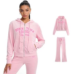 Conjunto Casual de Primavera, Estilo Europeo y Americano, Chaqueta con Capucha de Terciopelo Estampado y Pantalones - Product Image 1