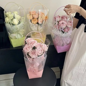 Trong Kho Chất Lượng Cao Trong Suốt Màu Sắc Đôi PP Nhựa Hoa Túi Quà Tặng Nhựa Túi Nhựa Rose Túi Với Xử Lý - Product Image 1