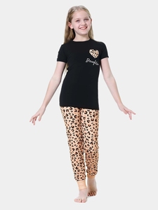 Mamma e io pigiama ragazze lettera e cuore leopardato stampa Tee & Pants mamma e Me pij Set pigiama Set da donna - Product Image 2