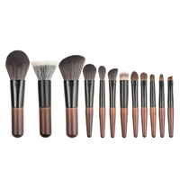 Nouvel ensemble de pinceaux de maquillage tendance, outil cosmétique, coffret cadeau, 12 pièces, ensemble de mini pinceaux de maquillage en bois avec étui de voyage