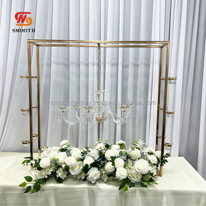 Support à fleurs en acier inoxydable de forme carrée personnalisable, support à fleurs décoratif de luxe pour mariage avec lustre - Product Image 4