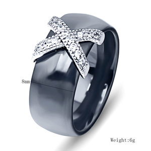 Multi-Color <b>Ceramic</b> <b>Ring</b> with Cubic Zirconia Pave X Design | Polished Finish | Hypoallergenic Statement <b>Ring</b> for Women & Men - Product Image 6