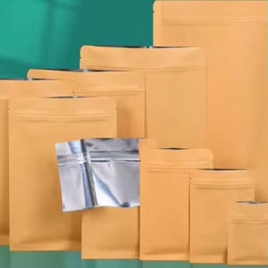 Sacs d'emballage en papier kraft brun de qualité alimentaire à trois côtés scellés, refermables, avec intérieur en aluminium - Product Image 1