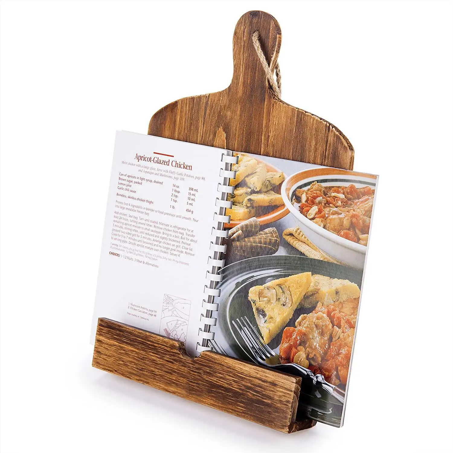 Adjustable Cookbook Stand Recipe Book Holder with Brown Wood Cutting Board Design Cookbook Holder for Countertop Display