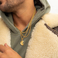 Collier Pendentif Tendance Personnalisé en Acier Inoxydable Plaqué Or 18K avec Boussole Lion Trident Saint Christophe et Pièce de Monnaie pour Hommes
