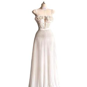 Sweetheart Backless A-Line sin mangas plisado gasa encaje fruncido Sexy vestido de novia - Product Image 5