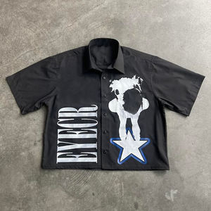 Chemise pour homme à col montant boutonné, imprimé numérique, surdimensionnée, respirante, 100% coton, tissu tricoté, style streetwear, 200 grammes - Product Image 2