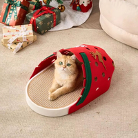 Lit pour chat moderne en laine de Noël avec tapis à gratter, tunnel en feutre, maisonnette, bonhomme de neige mignon, pantoufle verte, style Noël