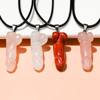 Pierre Naturelle Mini Pénis Collier Quartz Cristal Guérison Artisanat Dick Collier Testicule Organe Spirituel Pendentif Collier Bijoux