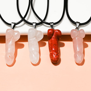 Pierre Naturelle Mini Pénis Collier Quartz Cristal Guérison Artisanat Dick Collier Testicule Organe Spirituel Pendentif Collier Bijoux - Product Image 3
