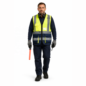 Airport Ground Crew Hi Vis Safety Vest Two Tone Reflective Workwear with Zipper ID Window and Utility Cargo Pockets