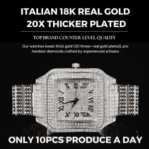 Reloj para Hombre con Diamantes Moissanite, Chapado en Oro Blanco Platino de Lujo, Esfera Cuadrada con Números Romanos, Correa Resistente - Product Image 4