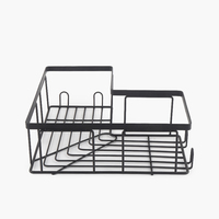 Support de rangement triangulaire pour salle de bain en fer noir, étagère d'angle pour outils de douche avec crochets