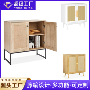 Cross-border hot-selling panel furniture, living room and kitchen rattan <b>sideboard</b> with doors, shelves, and <b>storage</b> cabinets, - Product Image 5